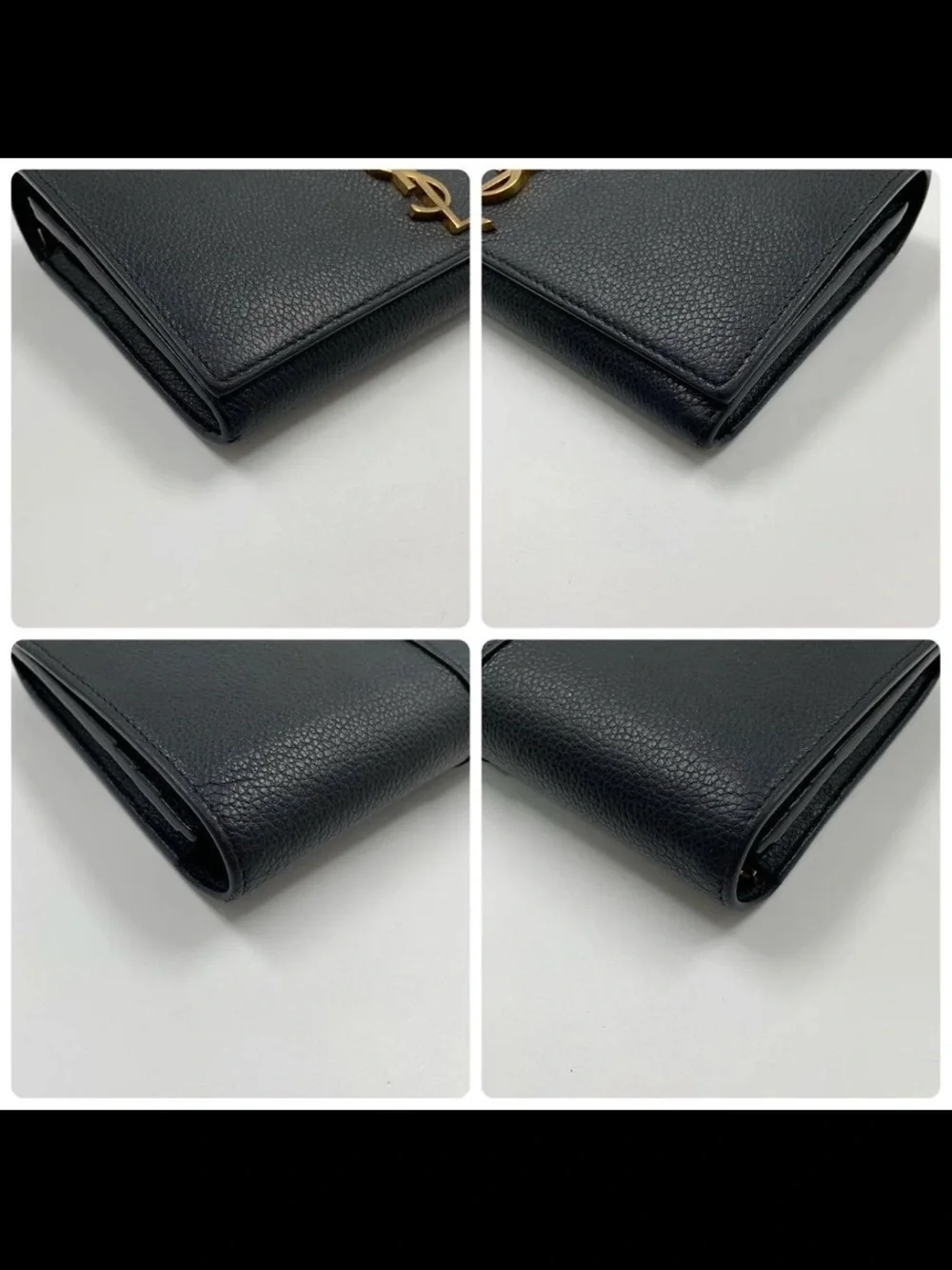 Saint Laurent Black Pebbled Leather Wallet with Gold YSL Emblem
